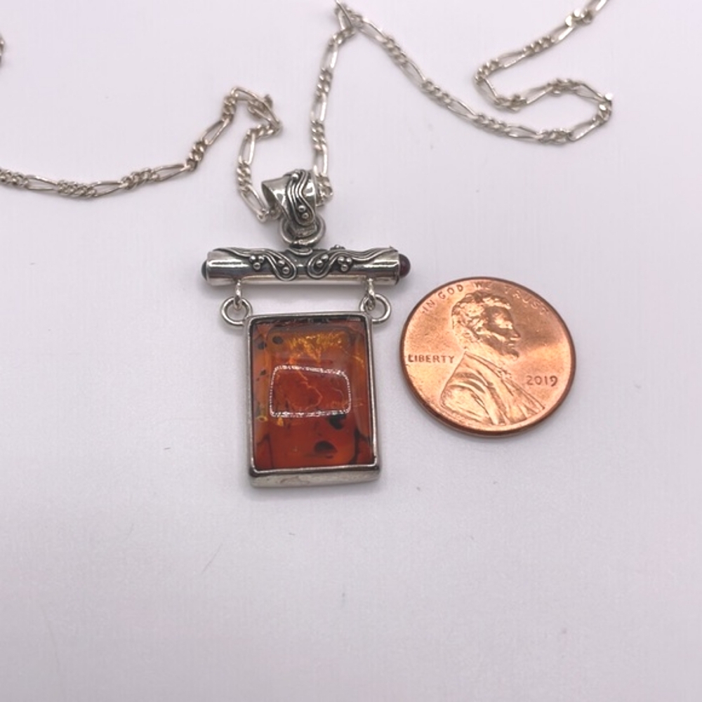 Signed LB Lori Bonn Sterling Silver Baltic Amber Pendant Necklace AZ 925 Italy - Picture 7 of 15